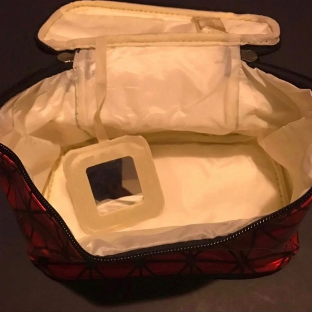 Red Geometric Cosmetic Bag with Black Accents